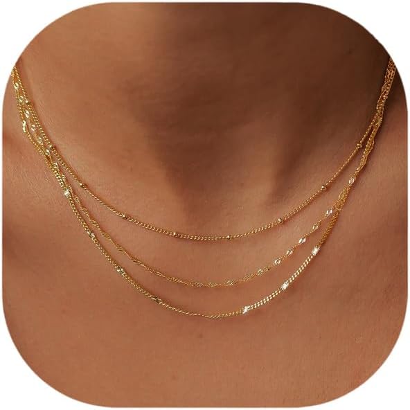 Manufacturer Gold Layered Necklaces for Women, 14K Gold Plated Dainty Gold Chain Choker Necklace Stack, Herringbone Gold Necklaces Set Necklace