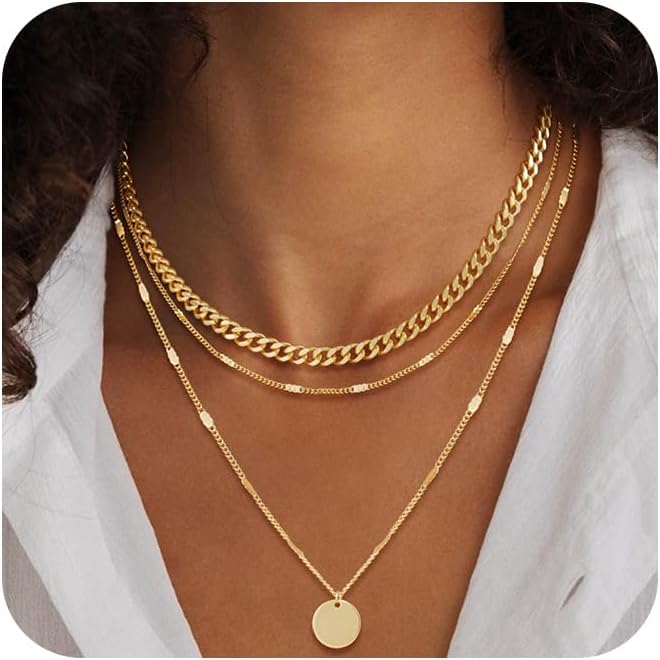 Manufacturer Gold/Silver Necklaces Stack For Women,14K Gold/Sterling Silver Plated Simple Layered Choker Necklaces For Women,Stackable Multilayer Pearl Cross Disc Circle Pendant Cuban Herringbone Snake Paperclip Chain Necklaces