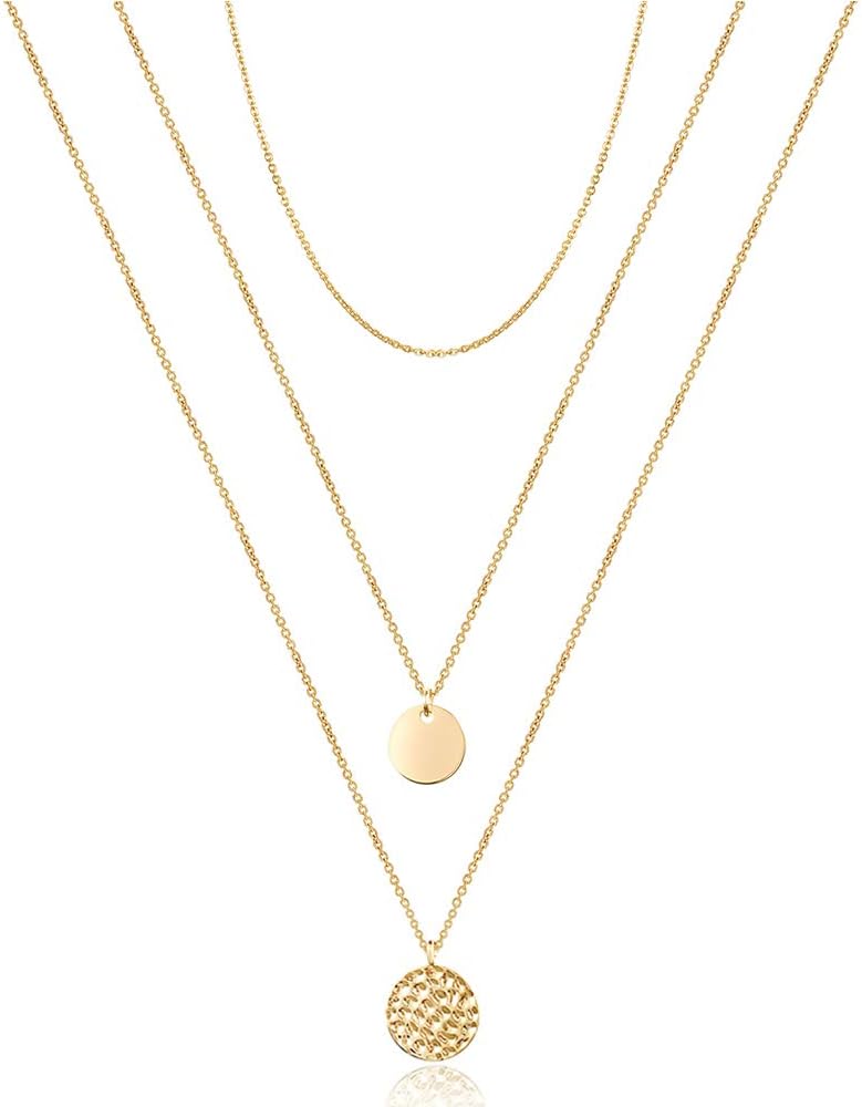 Manufacturer Turandoss Dainty Layered Choker Necklace, Handmade 14K Gold Plated Y Pendant Necklace Multilayer Bar Disc Necklace Adjustable Layering Choker Necklaces for Women necklace