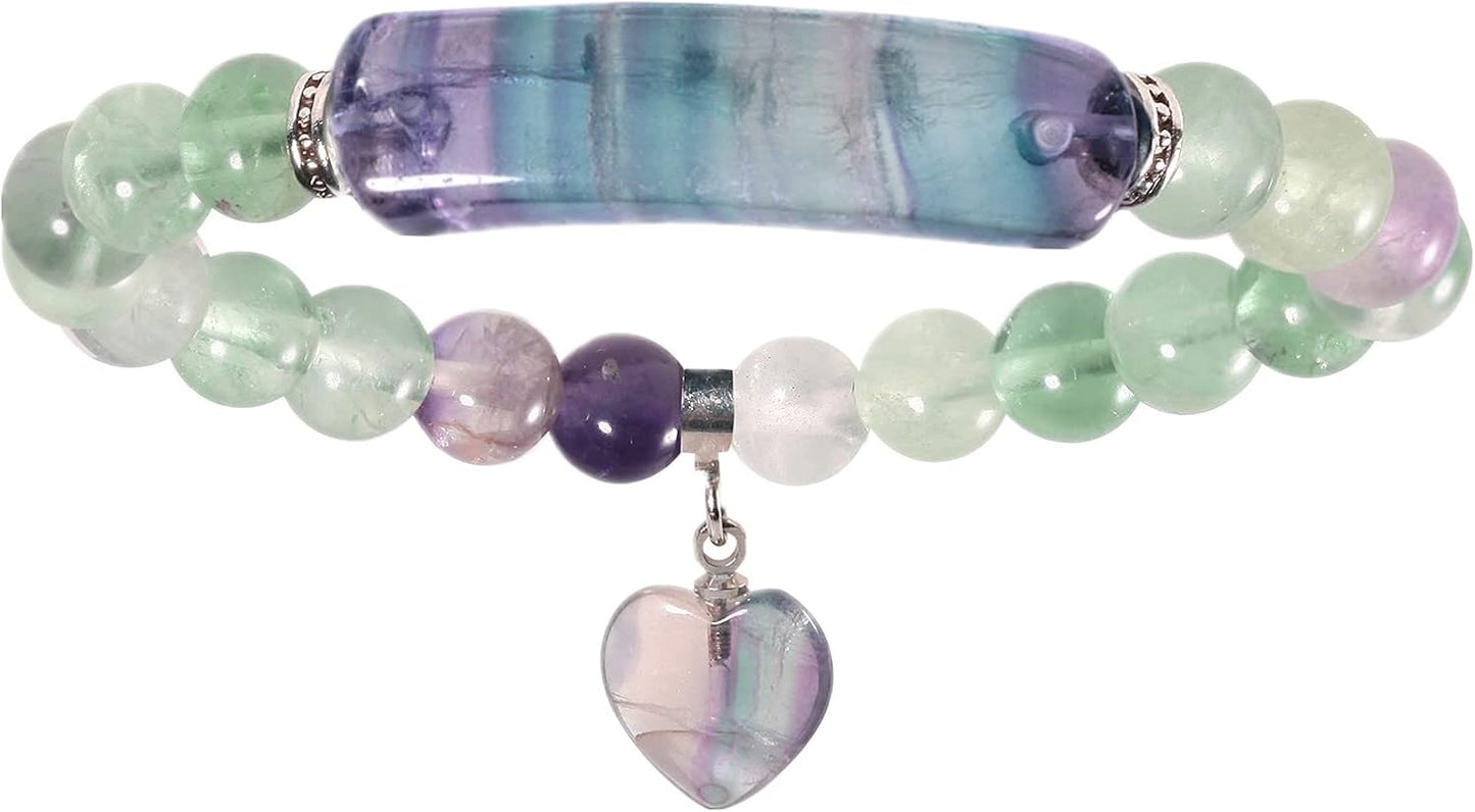 Manufacturer TUMBEELLUWA Healing Stone Bracelet 8mm Beads Chakra Crystal Energy Heart Charm Bracelet Handmade Jewelry for Women bracelets