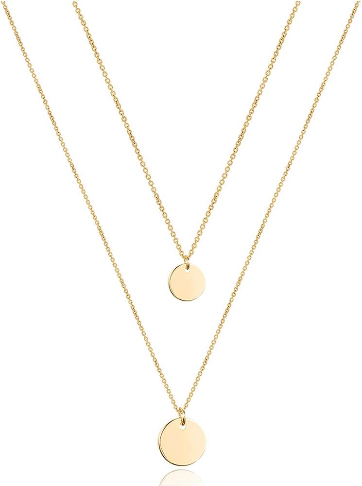 Manufacturer Turandoss Dainty Layered Choker Necklace, Handmade 14K Gold Plated Y Pendant Necklace Multilayer Bar Disc Necklace Adjustable Layering Choker Necklaces for Women necklace