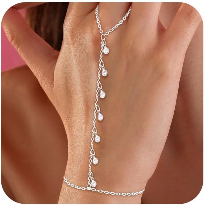 Manufacturer Bracelets for Women,14K Gold/Silver Plated Dainty Hand Chain Bracelets Trendy Ring Chain Bracelet Charm Gold Cuff Bangle Stackable Bracelets Fashion Body Jewelry Adjustable Waterproof Gifts for Her bracelets