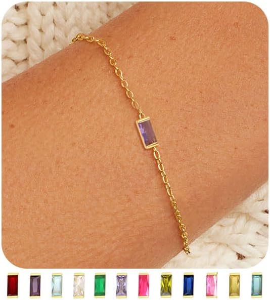 Manufacturer FUNEIA Birthstone Gold Bracelets for Women Non Tarnish Trendy Dainty 14K Gold Plated Bracelet Stack Stackable Blue Green May Emerald Friendship Bracelets Jewelry Gifts for Mom Best Friend bracelets