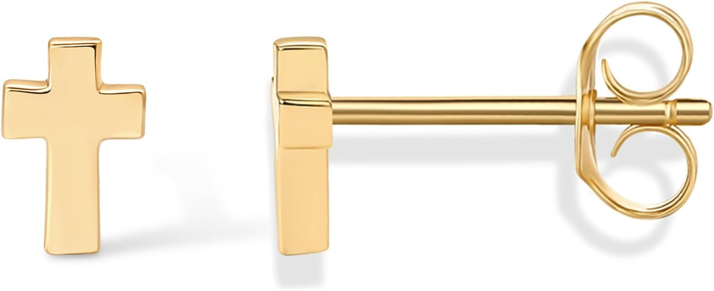 Manufacturer PAVOI 14K Gold Plated Sterling Silver Posts Cross Earrings for Women | Small Religious Faith Cubic Zirconia Cross Studs Huggies Earrings earring