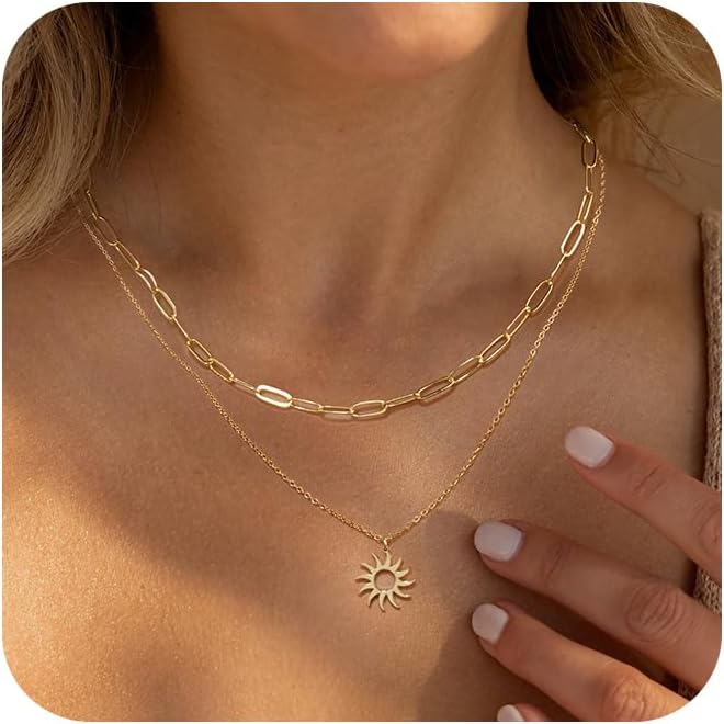 Manufacturer Gold/Silver Necklaces Stack For Women,14K Gold/Sterling Silver Plated Simple Layered Choker Necklaces For Women,Stackable Multilayer Pearl Cross Disc Circle Pendant Cuban Herringbone Snake Paperclip Chain Necklaces