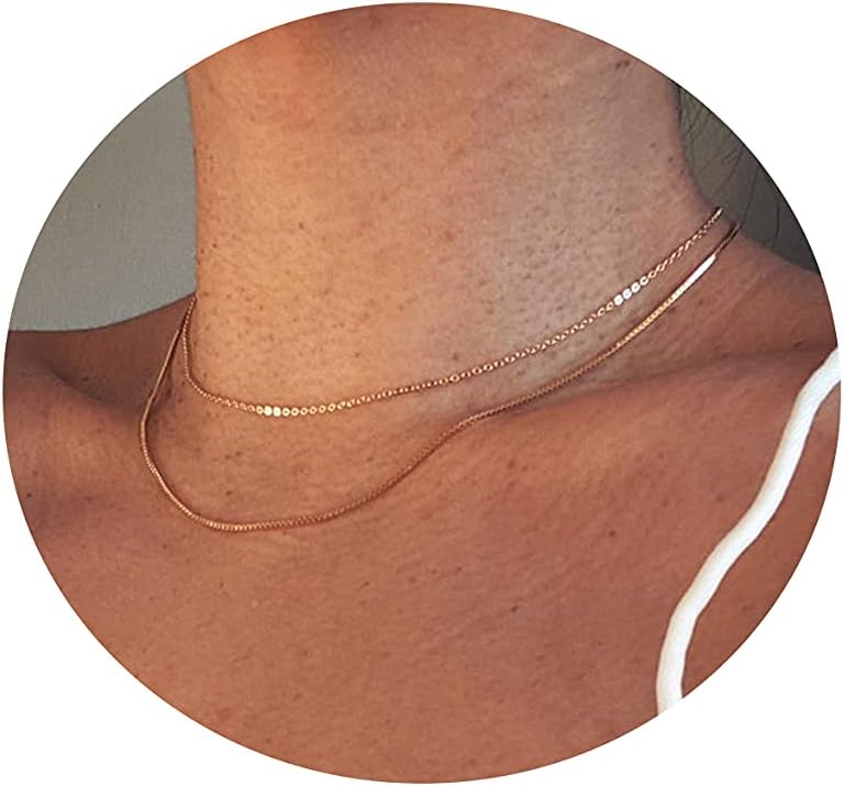 Manufacturer Tasiso Herringbone Choker Necklace Set Double Layer Snake Chain Herringbone Chain Necklace Layering Necklace Set Cuban Chain Necklace for Women Necklace