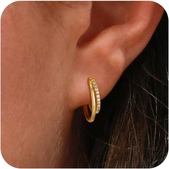 Manufacturer Dainty Small Hoop Earrings for Women -Trendy 14K Gold/Silver Plated Hypoallergenic Lightweight Huggie Earring Double Hoops Earrings for Women Fashion earring