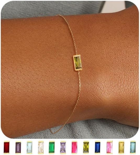 Manufacturer FUNEIA Birthstone Gold Bracelets for Women Non Tarnish Trendy Dainty 14K Gold Plated Bracelet Stack Stackable Blue Green May Emerald Friendship Bracelets Jewelry Gifts for Mom Best Friend bracelets