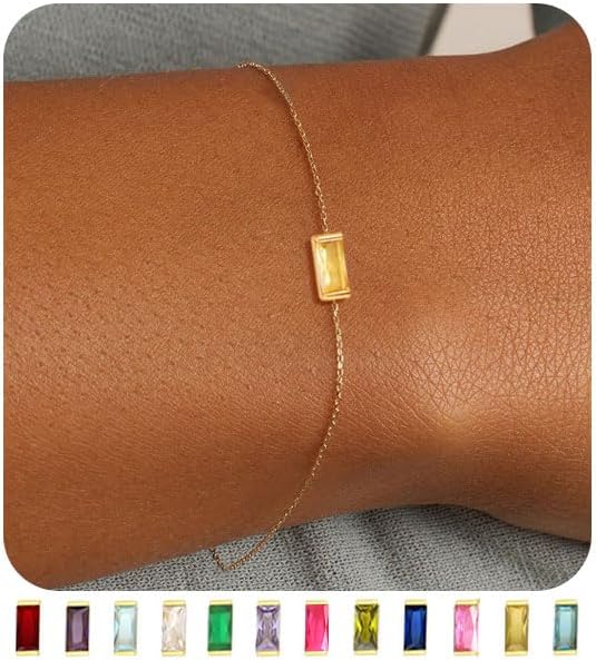 Manufacturer FUNEIA Birthstone Gold Bracelets for Women Non Tarnish Trendy Dainty 14K Gold Plated Bracelet Stack Stackable Blue Green May Emerald Friendship Bracelets Jewelry Gifts for Mom Best Friend bracelets