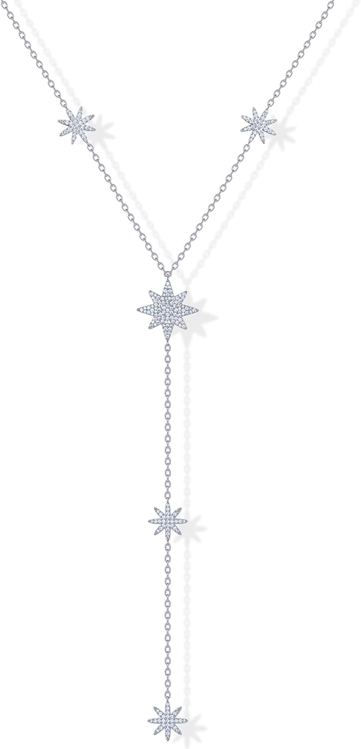 Manufacturer PAVOI 14K Gold Plated Drop Lariat Chain for Women - Gold Cubic Zirconia Long Necklace - Station Star Layered Beaded Y Necklace necklace