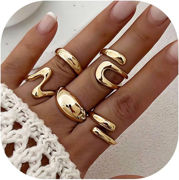 Manufacturer YEEZII Chunky Gold Rings for Women Non Tarnish, 18K Gold Plated Stackable Thumb Ring, Statement Women Rings Set rings