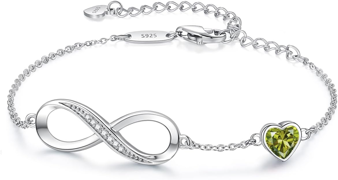 Manufacturer CDE Infinity Heart Birthstone Charm Link Bracelet for Women 925 Sterling Silver Adjustable Mother's Day Gift Anniversary Birthday Jewelry for Wife Girlfriend Her bracelets