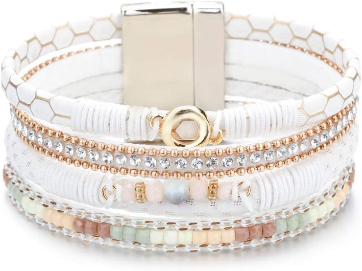 Manufacturer Fesciory Leather Wrap Bracelets for Women, Boho Leopard Multi-Layer Crystal Beads Cuff Bracelet Jewelry bracelets