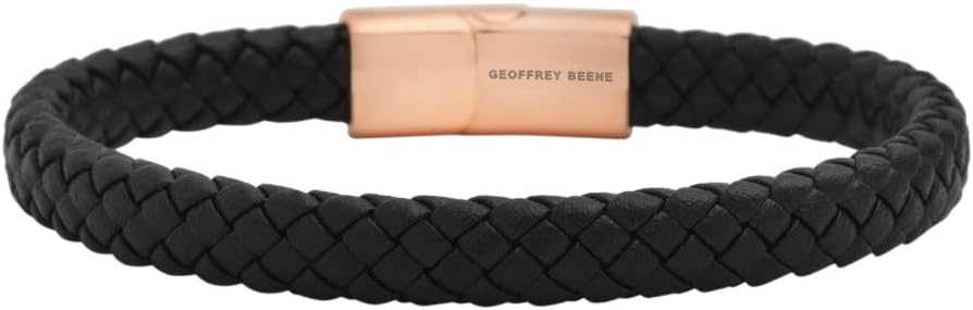Manufacturer Geoffrey Beene Men's Braided Genuine Leather Bracelet with Stainless Steel Closure bracelets
