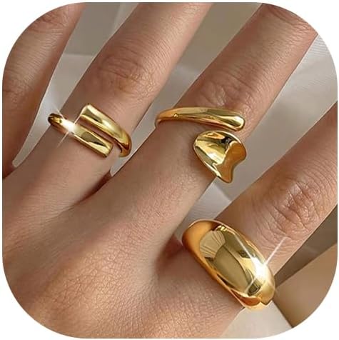 Manufacturer YEEZII Chunky Gold Rings for Women Non Tarnish, 18K Gold Plated Stackable Thumb Ring, Statement Women Rings Set rings