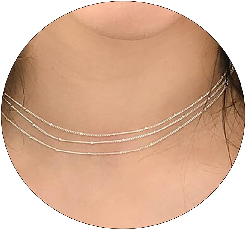 Manufacturer BERISO 14K Gold/Silver Plated Satellite Choker Shining Dots Station Box Chain 3 Blue Beads Sparkle Chain Necklace Open Hearts Open Stars Link Chain Exquisite Jewelry for women necklace