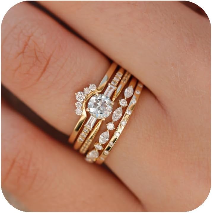 Manufacturer FAXHION Gold Rings for Women Non Tarnish, 14k Gold Plated Dainty Stacking Cubic Zirconia Thumb Rings, Gold Knuckle Women Rings Set Jewelry Size 5-10 rings
