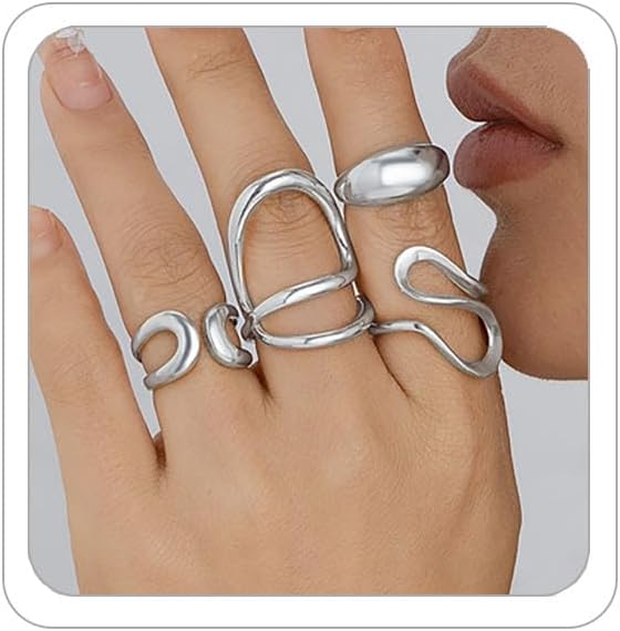 Manufacturer Chunky Silver Rings for Women Open Stacking Knuckle Ring Silver Adjustable Round Dome Rings Set Minimalist Irregular Statement Ring Women Jewelry rings