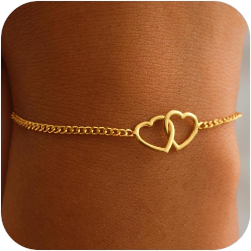 Manufacturer SLOONG Gold Bracelets for Women Trendy, 14K Real Gold Plated Dainty Stackable Pearl Snake Chain CZ Heart Pendant Bracelets, Layered Waterproof Jewelry Gift for Women Adjustable 6"+2" bracelets