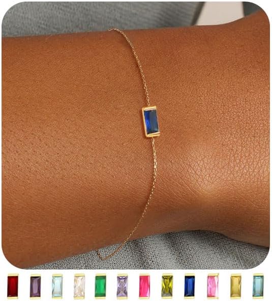 Manufacturer FUNEIA Birthstone Gold Bracelets for Women Non Tarnish Trendy Dainty 14K Gold Plated Bracelet Stack Stackable Blue Green May Emerald Friendship Bracelets Jewelry Gifts for Mom Best Friend bracelets