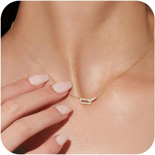 Manufacturer Freekiss Gold Pendant Necklace for Women, Dainty Diamond Necklaces for Women Simple 14K Gold Plated Paperclip Choker Necklaces Cute Minimalist Open Oval Necklaces Gold Jewelry for Women Gifts Necklace