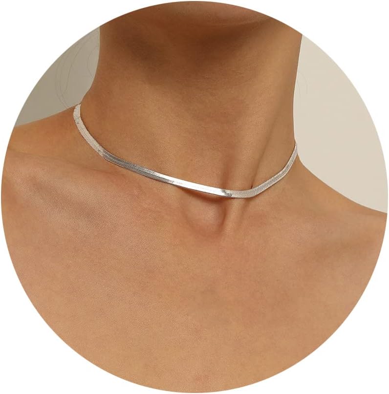 Manufacturer DEARMAY 14K Gold Necklaces for Women, Dainty Gold Herringbone Choker Necklace for Women Thin Layered Chunky Snake Chain Necklaces Jewelry for Teen Gifts Necklace