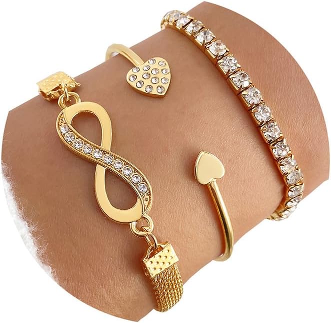 Manufacturer IFKM Gold Bracelets for Women, 14K Gold Plated Dainty Layered Chain Bracelets Adjustable Cute Bangle Link Bracelet Set bracelets