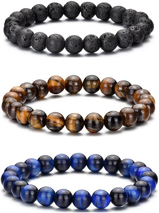 Manufacturer RANKEEF Tiger Eye Bracelet For Men 8MM Natural Stone Stretch Adjustable Black Crystal Beaded Bracelet for Men Women Gifts bracelets