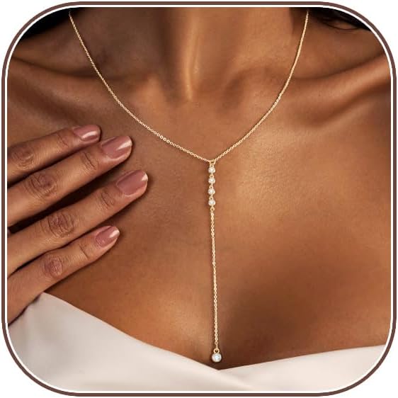 Manufacturer Lariat Gold Necklace for Women, Dainty Long Necklace 14k Gold Plated/Silver Y-Shaped Layered Beaded Chain Drop Necklaces for Women Trendy Simple Gold Jewelry for Women Gifts Necklace
