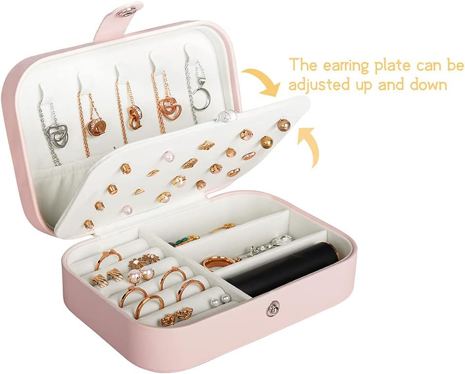 Manufacturer Travel Jewelry Box, PU Leather Small Jewelry Organizer for Women Girls, Portable Mini Travel Case Display Storage Holder Boxes for Stud Earrings, Rings, Necklaces, Bracelets (Pink) rings