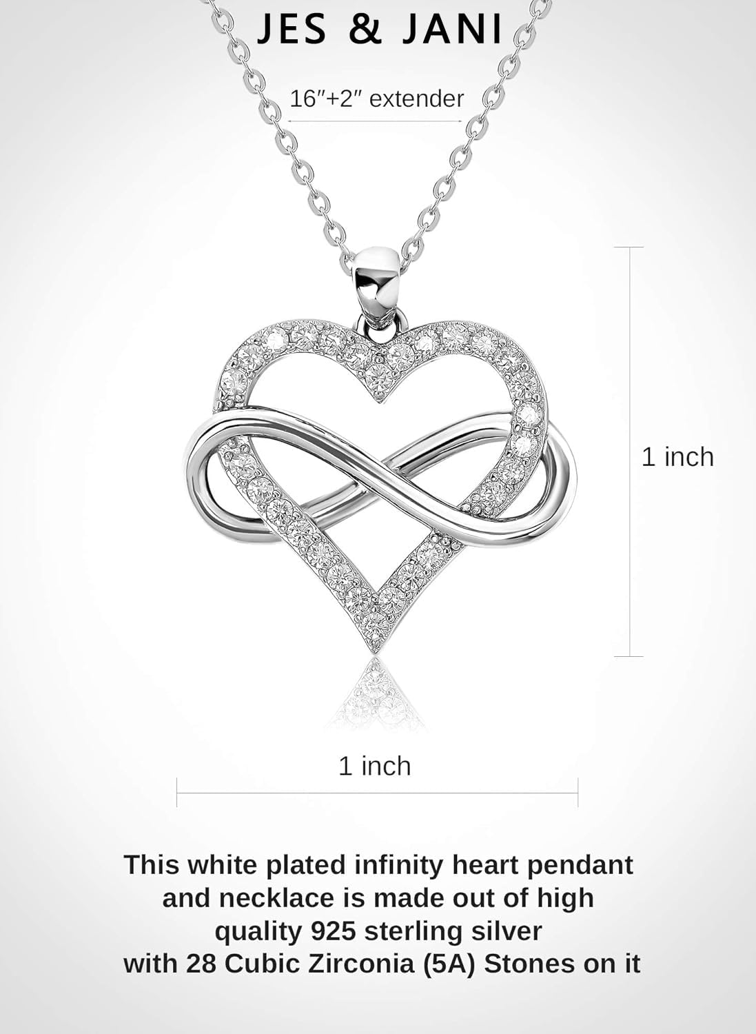 Manufacturer JES & JANI Infinity Heart Necklace for Women, Love Heart Pendant with Cubic Zirconia and Infinity Necklace, 925 Sterling Silver Heart Necklace for Girlfriend Necklace