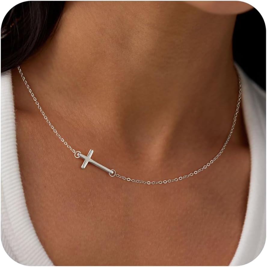 Manufacturer M MOOHAM Cross Necklace for Women - Dainty Cute Bubble 3D Cross Pendant Necklace Sideways Cross Choker Layered 14K Real Gold Plated Cross Necklace Gifts for Women Girls necklace