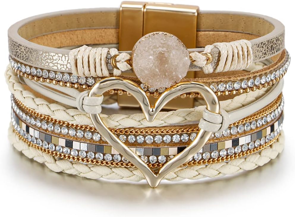 Manufacturer Fesciory Leopard Bracelet for Women, Boho Leather Wrap Multi-Layer Pearl Crystal Bracelet Bangle Jewelry bracelets