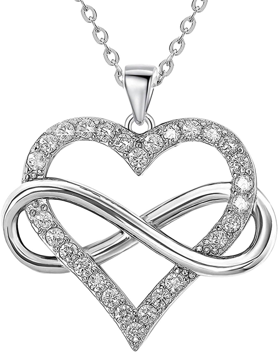 Manufacturer JES & JANI Infinity Heart Necklace for Women, Love Heart Pendant with Cubic Zirconia and Infinity Necklace, 925 Sterling Silver Heart Necklace for Girlfriend Necklace