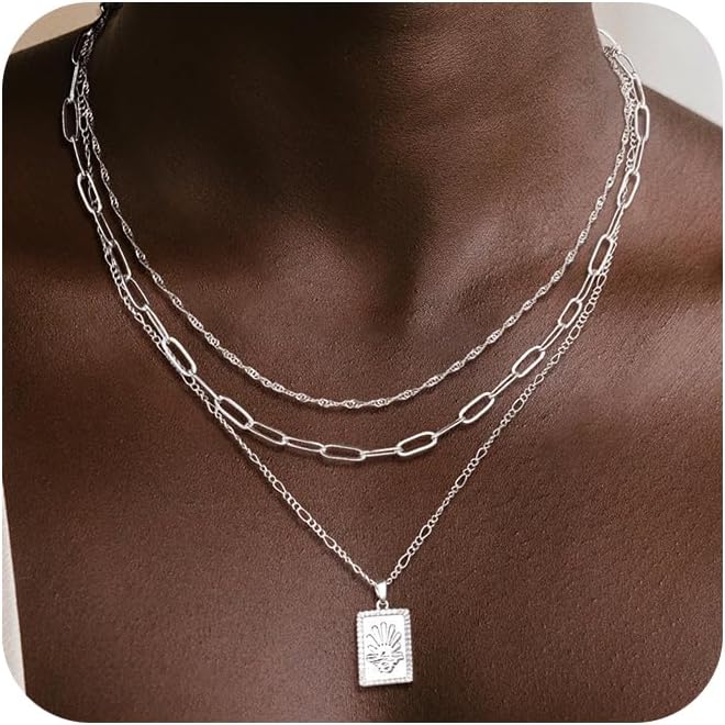 Manufacturer Gold/Silver Necklaces Stack For Women,14K Gold/Sterling Silver Plated Simple Layered Choker Necklaces For Women,Stackable Multilayer Pearl Cross Disc Circle Pendant Cuban Herringbone Snake Paperclip Chain Necklaces