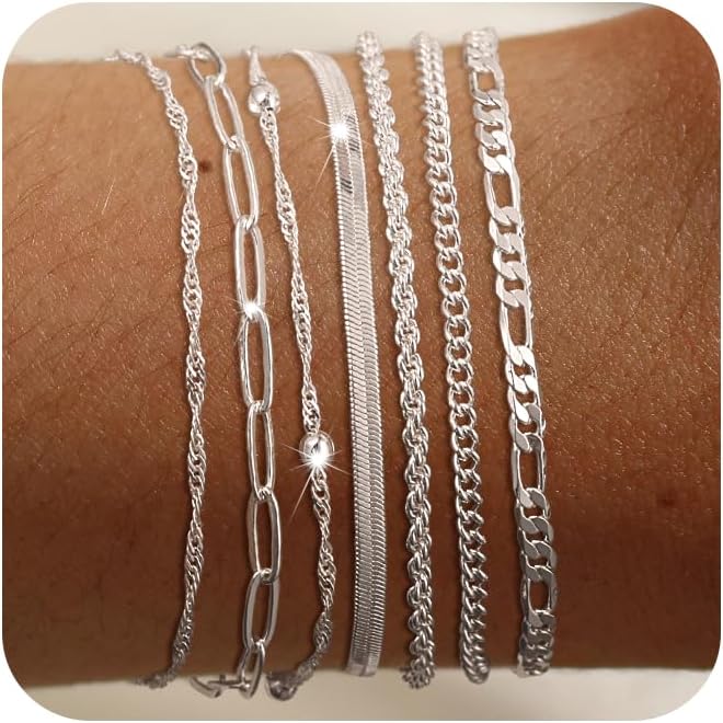 Manufacturer Tewiky Waterproof Gold Bracelets for Women Non Tarnish - Dainty Stack14K Gold Plated/Sterling Silver Chain Bracelets Set Adjustable Trendy Jewelry for Women bracelets
