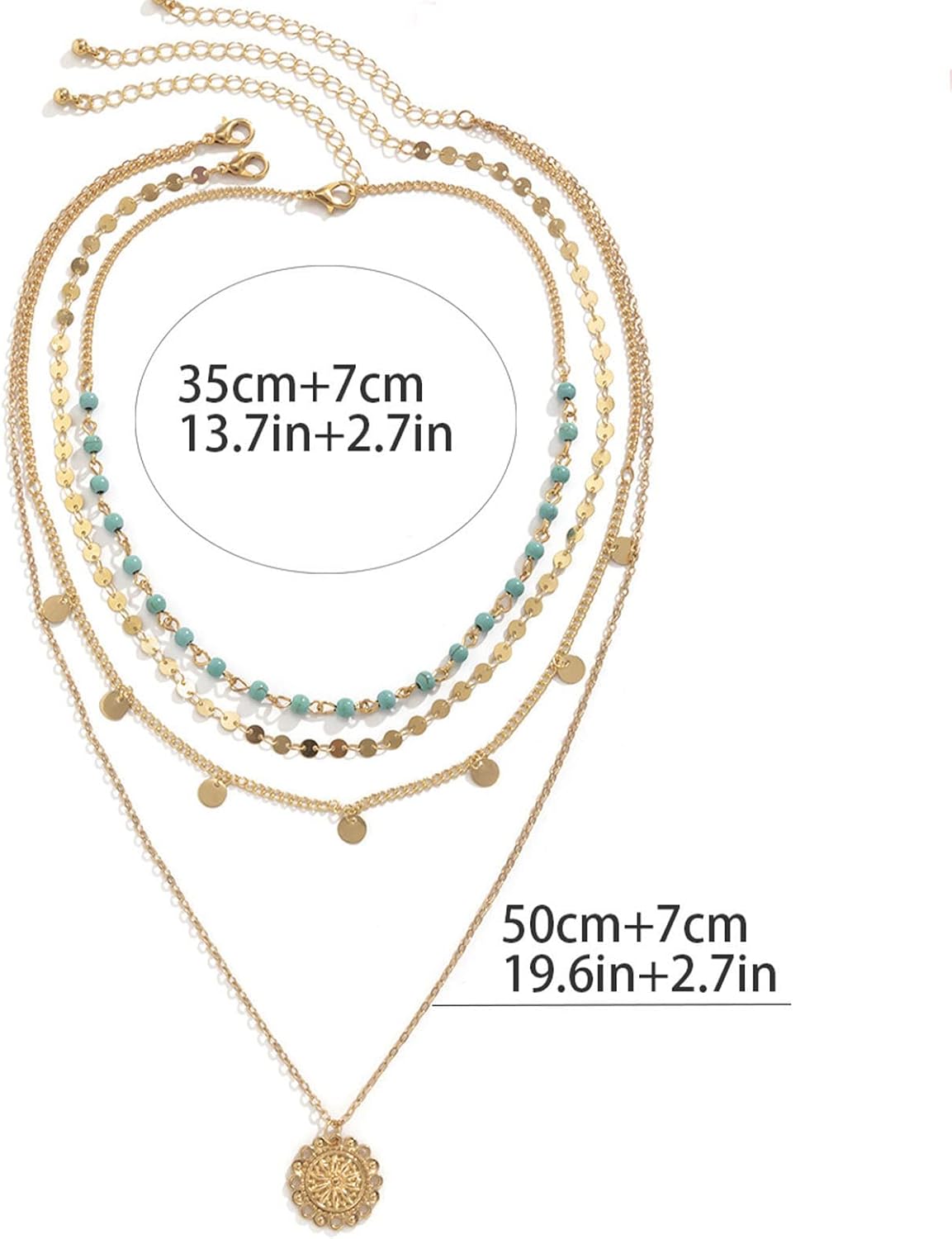 Manufacturer Gold Layered Turquoise Necklace for Women Multi Boho Long Necklace Bohemian Coin Pendant Necklaces Jewelry necklace