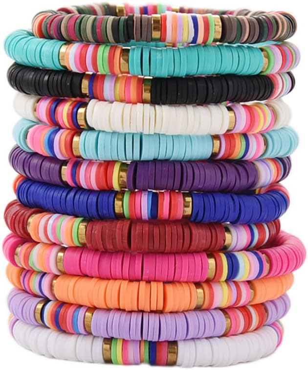 Manufacturer 12pcs Friendship Bracelets Beaded Bracelets Heishi Bracelet Cute Bracelets Stack Vinyl Clay Disc Bead Surfer Stretch Summer Beach Bracelets For Women Preppy Bracelets bracelets