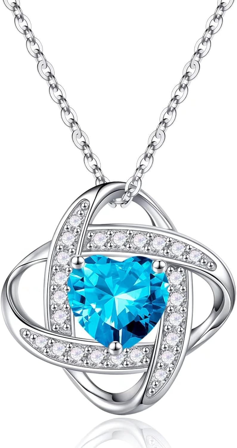 Manufacturer Iefil 925 Sterling Silver Love Knot Birthstone Necklace, Natural or Created Gemstone, Anniversary Birthday Gifts for Women, Jewelry Gifts for Wife Mom Girlfriend Necklace