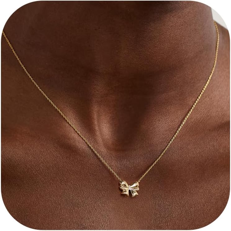 Manufacturer Gold Necklace for Women - Bow Necklace 14K Dainty Gold Necklace Cute Small Tiny Bow Pendant Choker Chain Necklace Trendy Necklaces for Women Gold Jewelry Gift Necklace