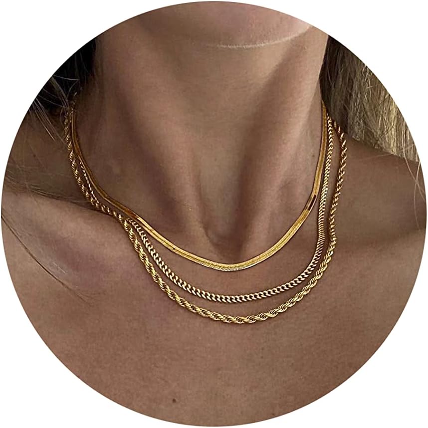 Manufacturer DEARMAY 14K Gold Necklaces for Women, Dainty Gold Herringbone Choker Necklace for Women Thin Layered Chunky Snake Chain Necklaces Jewelry for Teen Gifts Necklace