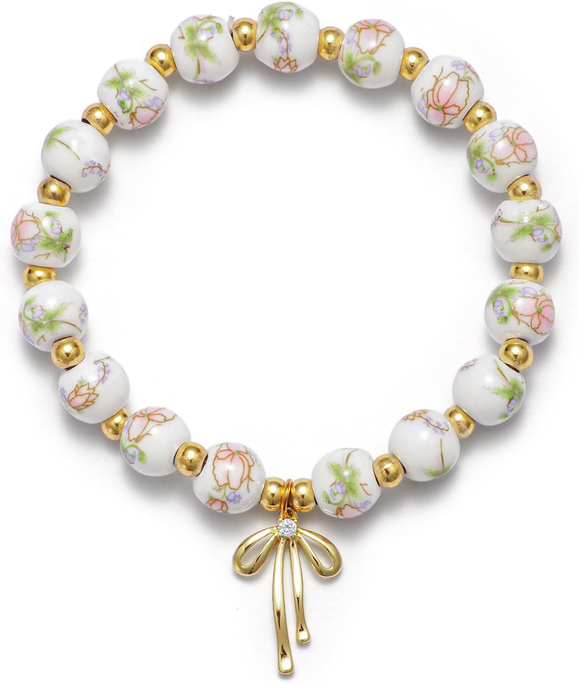 Manufacturer Beads Bow Charm Bracelet for Women Flower Vintage Bracelet Handmade Stretch Gold Beaded Dainty Romantic Jewelry Gift bracelets