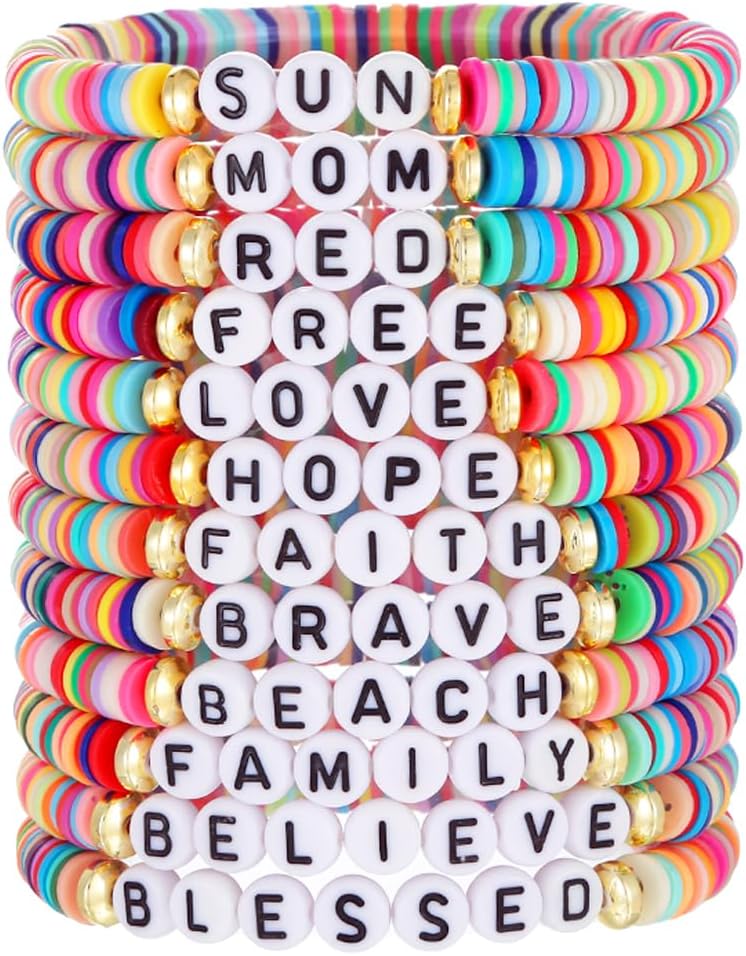 Manufacturer 12pcs Friendship Bracelets Beaded Bracelets Heishi Bracelet Cute Bracelets Stack Vinyl Clay Disc Bead Surfer Stretch Summer Beach Bracelets For Women Preppy Bracelets bracelets