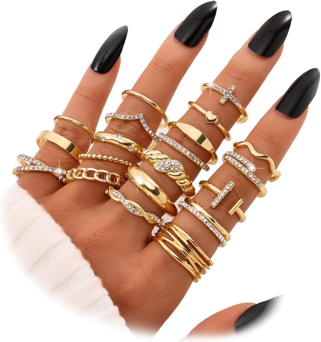 Manufacturer KISS WIFE Gold Knuckle Rings Set for Women, Dainty Simple Trendy Cute Stackable Finger Rings Pack, Perfect for Stacking Layering on Thumb and Knuckle, Mixed Size, Jewelry Gift rings
