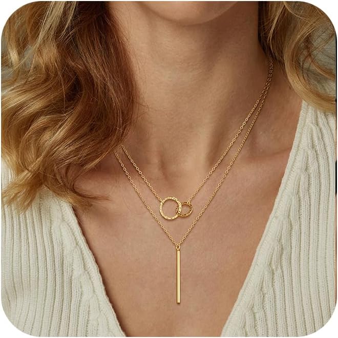 Manufacturer Layered Gold Silver Necklaces for Women, Stackable Stack 14K Real Gold Plated Silver Chain Necklace Diamond Circle CZ Layering Pendant Necklaces Trendy Gold Jewelry Set Gifts Necklace