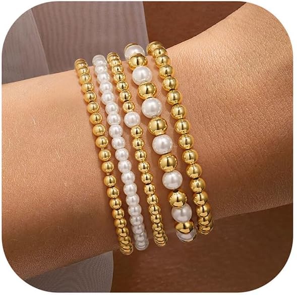 Manufacturer Yoosteel Gold Beaded Bracelets Set for Women, 14K Gold Plated Dainty Round Bead Ball Pearl Cross Bracelet for Women Simplicity Stackable Jewelry Gifts bracelets