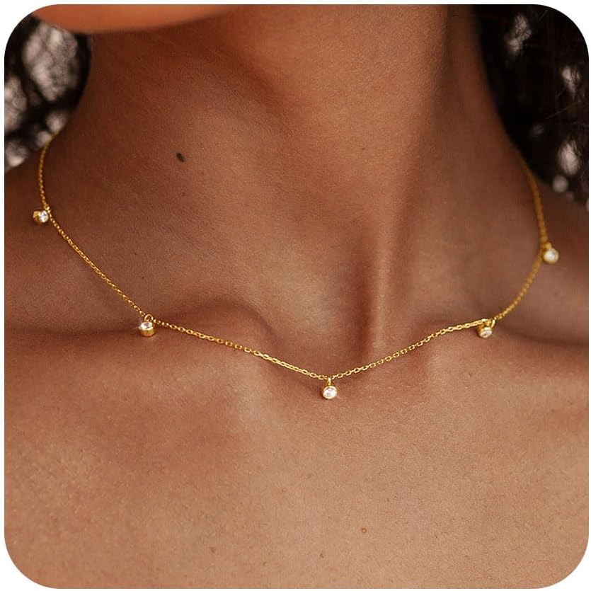 Manufacturer FUNEIA Dainty Silver Gold Necklaces for Women Trendy Non Tarnish 14K Gold Plated Cubic Zirconia Necklace Layered Cute Butterfly Heart Station Choker Necklace Stack for Wedding Prom Brides Jewelry Necklace