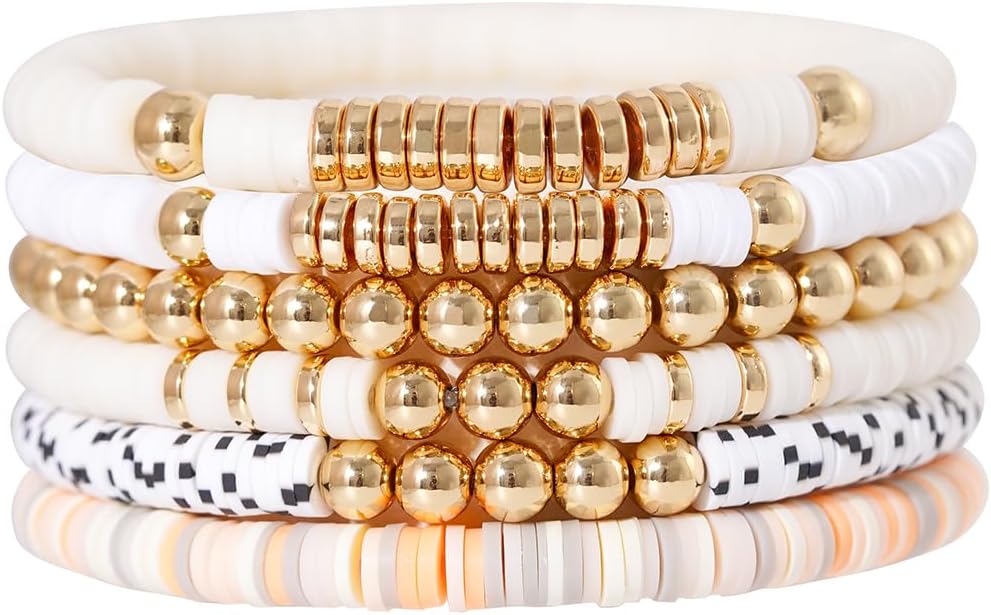Manufacturer GOOJIDS Surfer Heishi Clay Bead Bracelets for Women Bohemian Stackable Gold Beaded Stretch Bracelets Elastic Layering Friendship Bracelets Set Boho Jewelry bracelets