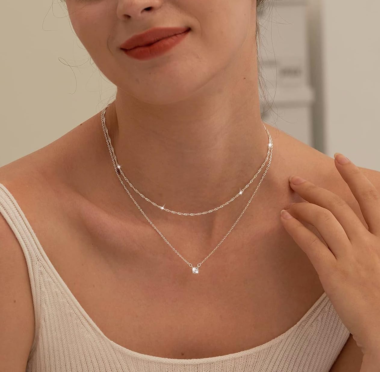 Manufacturer Tewiky Diamond Necklaces for Women, Dainty S925 Sterling Silver/ 14K Gold Choker Necklace Simple Silver CZ Jewelry Necklaces for Women Trendy Gifts necklace
