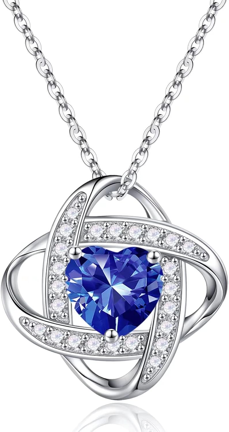 Manufacturer Iefil 925 Sterling Silver Love Knot Birthstone Necklace, Natural or Created Gemstone, Anniversary Birthday Gifts for Women, Jewelry Gifts for Wife Mom Girlfriend Necklace